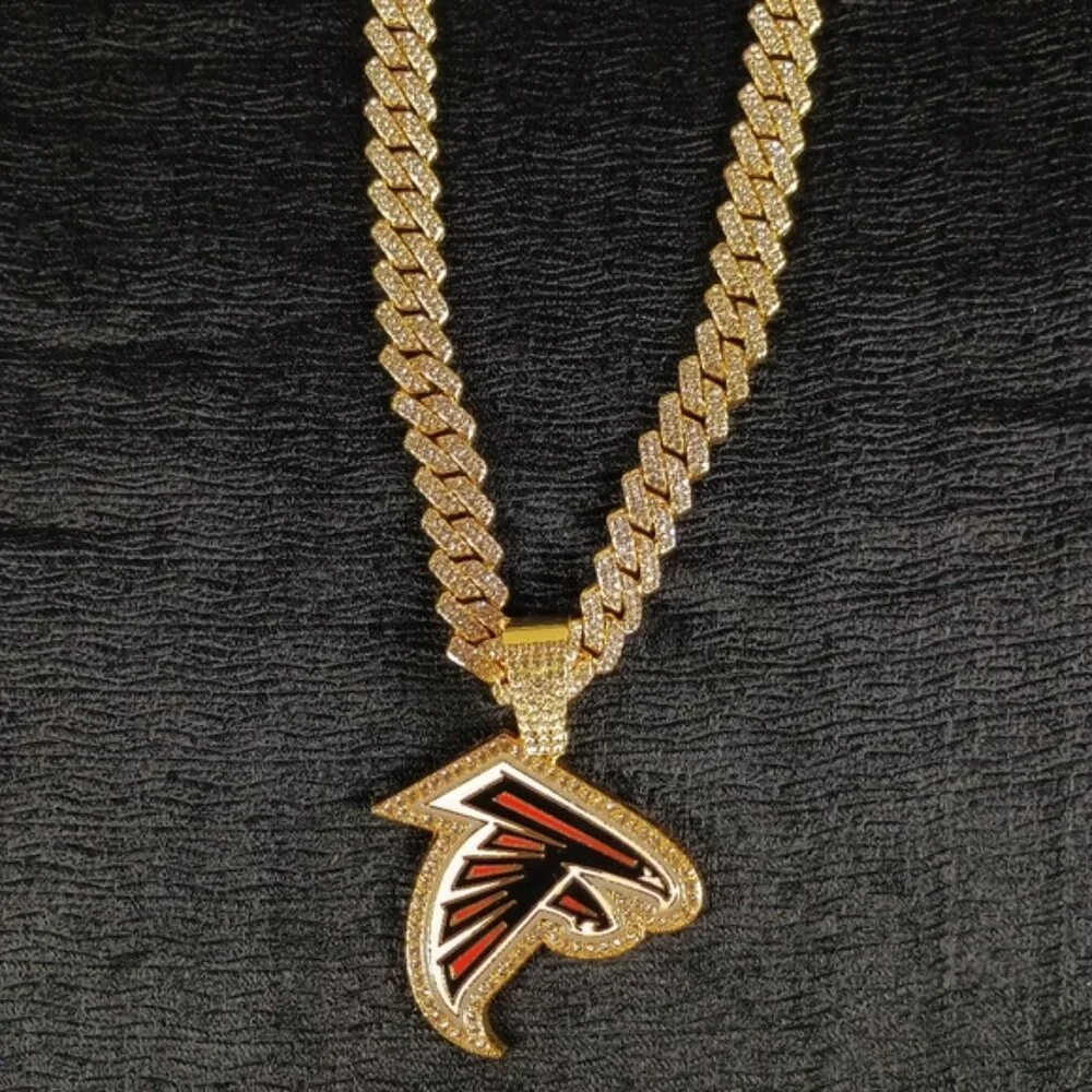 NFL Atlanta Falcons Necklace Pendant Cuban Chain Link Football Jewelry